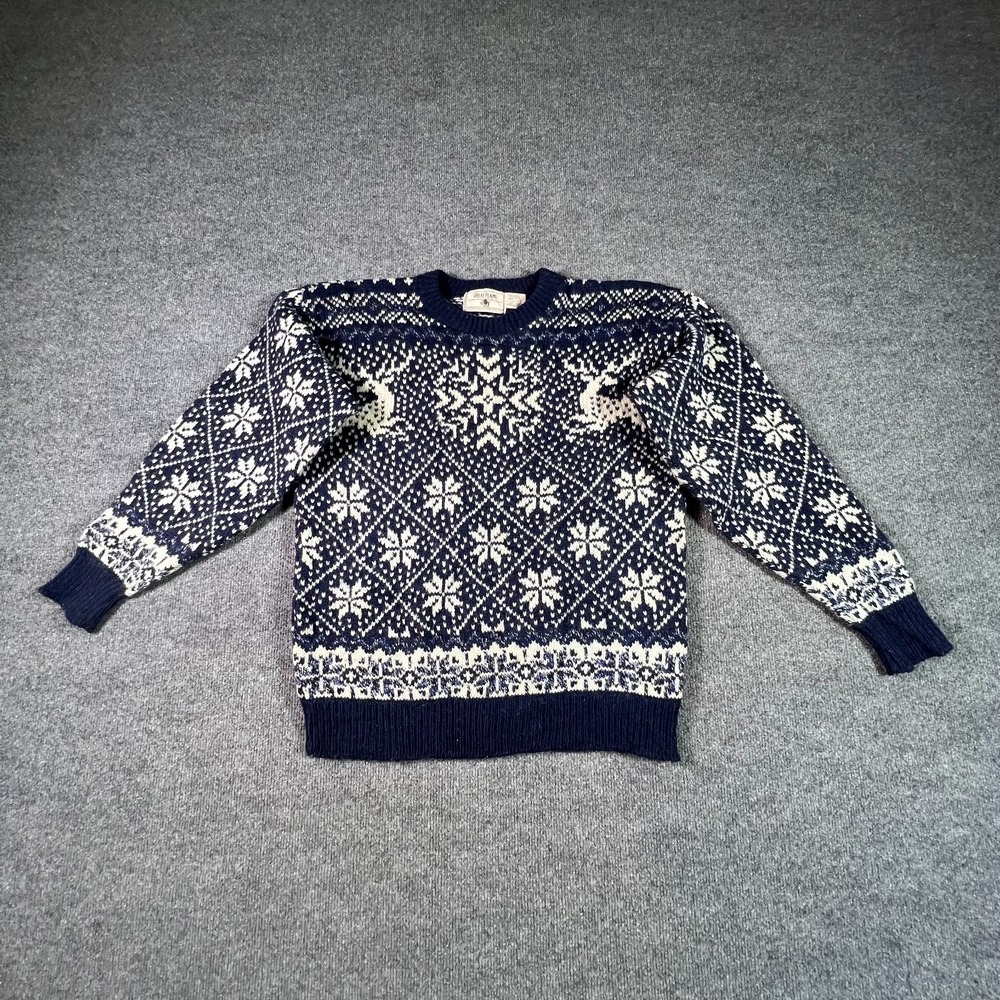 Vintage The Great Plains Sweater Womens M Blue Wool Tight-Knit Snowflake Holiday